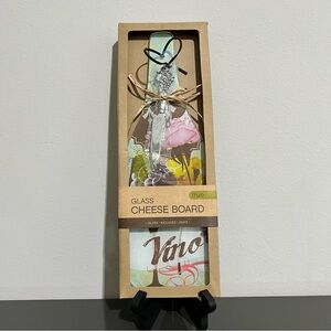 Wine Bottle Shape Theme Cheese Glass Plate Cutting Plate with Knife in Box Gift